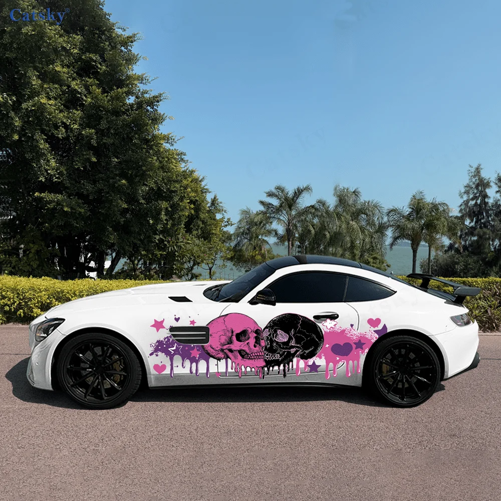 

CATSKY.2шт. Крутая двухцветная наклейка в стиле панк-готика со скелетом в виде сердца для автомобиля (декоративная и устойчивая к царапинам, устойчивая к выцветанию, высококачественная