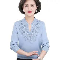 Women Cashmere Sweater 2022 Autumn New Middle-aged Mother Knitted Jumper Female Cheongsam Collar Pullovers Elegant Bottom Shirts