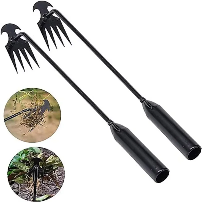 Upgrade, 4 Teeth Manganese Steel Weeder Kit with Handles - Multifunctional Uprooting Weeding Artifact for Gardening