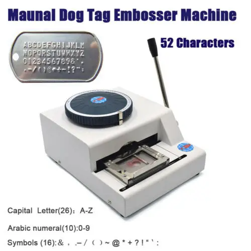 Stailness Steel Aluminium Metal Embosser Stamping Machine 52 Characters Manual Dog Tags Card Embossing