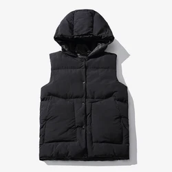 2023Autumn Winter Men's Waistcoat Solid Hooded Casual Vest Jacket  Cotton Padded Women Windproof Thicken Warm Fashion Coat Parka