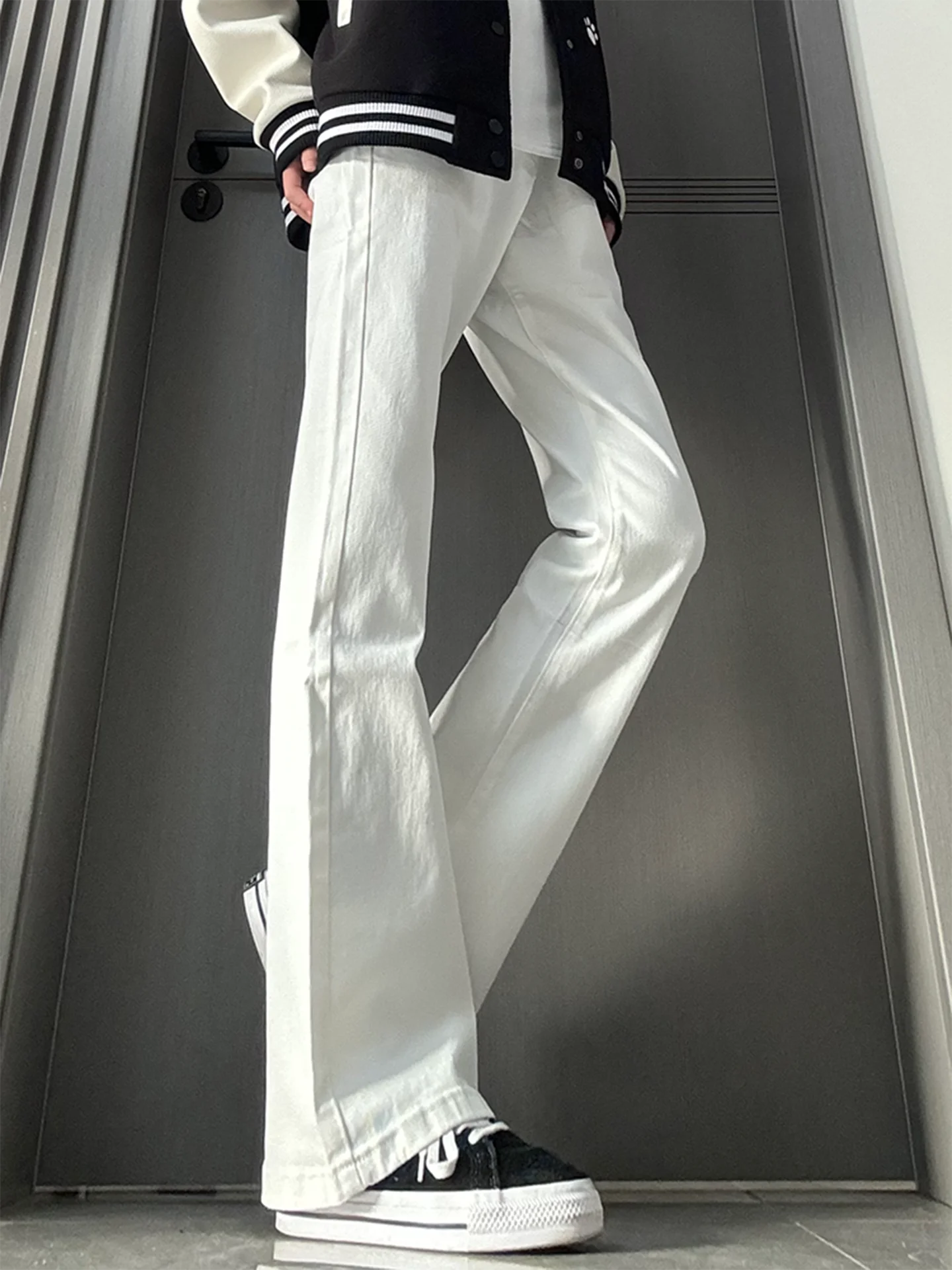 

Cleanfit White Bell Bot Men's Jeans American High Street Vibe Straight High Waist Lift Le Blade Pants Youth Faion