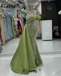 Long Green Silver Mermaid Evening Dresses Fringe Tassels Crystal Party Gown Woman Dubai Chic Wedding Dress Customized Night Gown