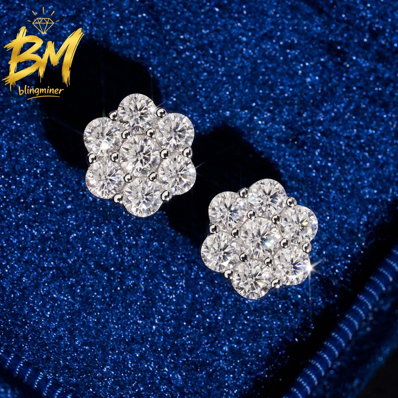 Blingminer 9.5mm Trending Heart VVS Moissanite Earrings For Men Women S925 Silver Ear Studs Jewelry Pass Diamonds Tester GRA