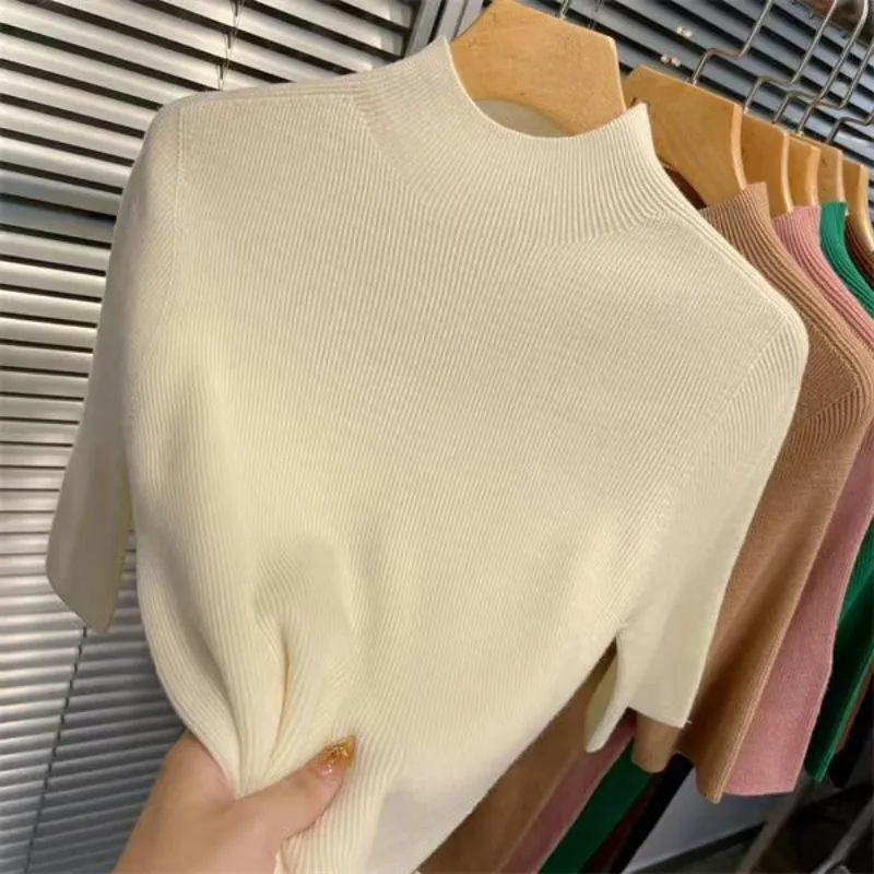 

2025 New Arrival Autumn Knitted Sweater Bow Neck Long Sleeve Pullover Women's Slim Fit Thin Inner Wear Solid Color Top