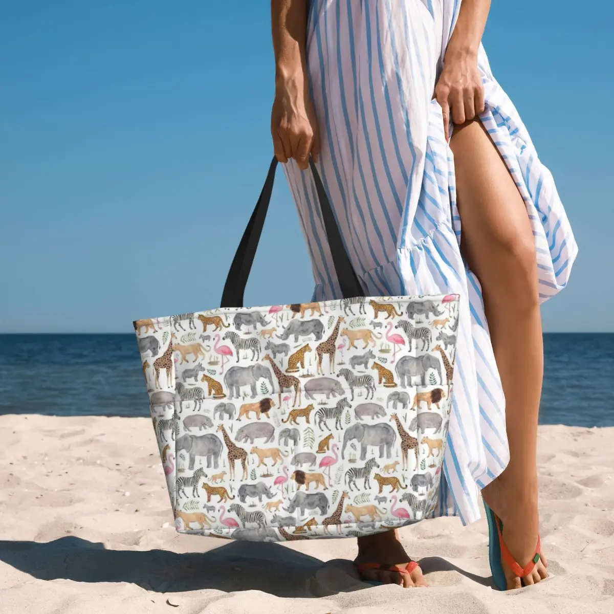 Safari Animals Beach Travel Bag, Tote Bag Holiday Practical Gifts Shoulder Bag Multi-Style Pattern