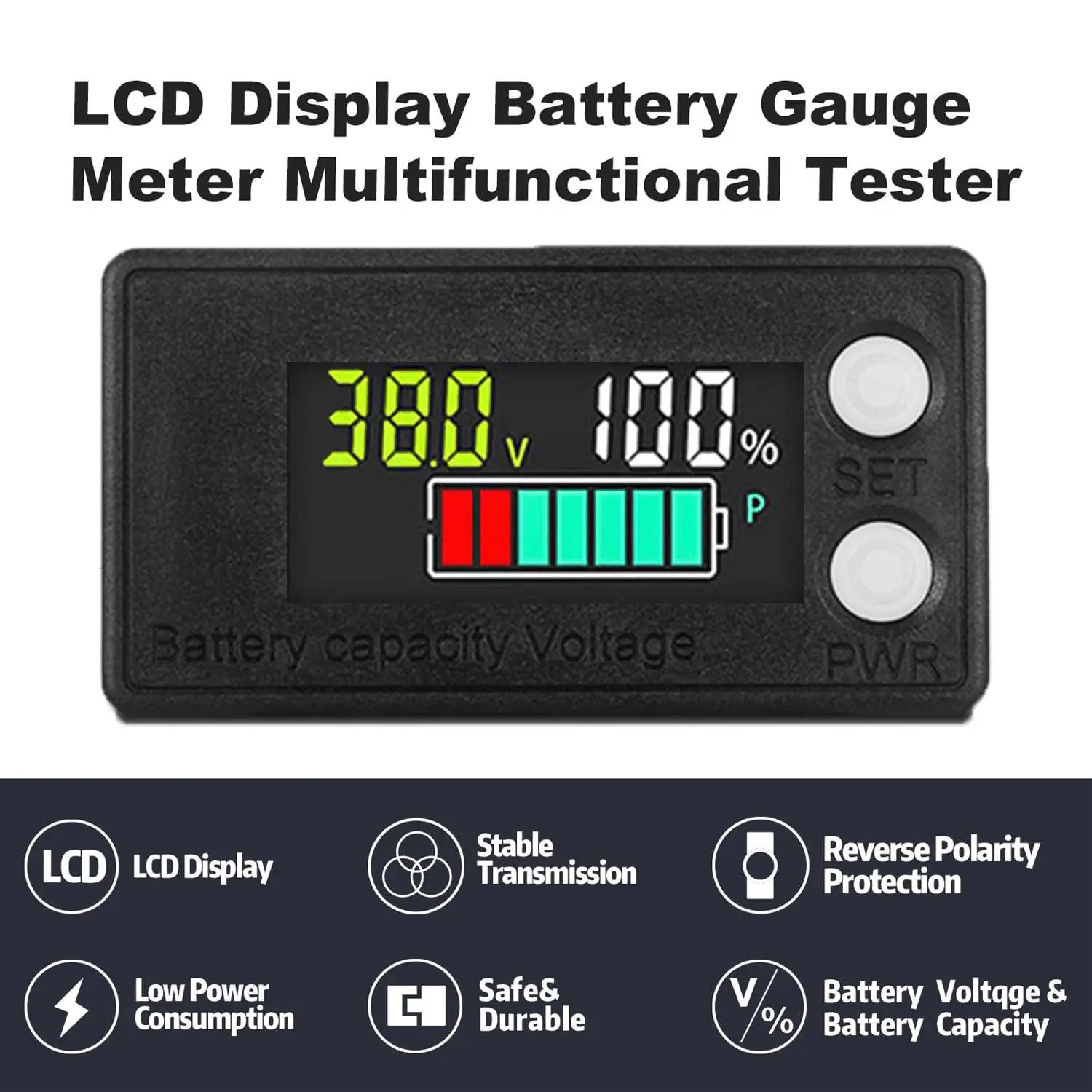 Wasserdichter LCD-Batteriekapazitätsanzeiger 8-100V Digitaler Voltmeter Batterietester für Lithium LiFePO4 Blei-Säure Motorrad Auto – Detail 25