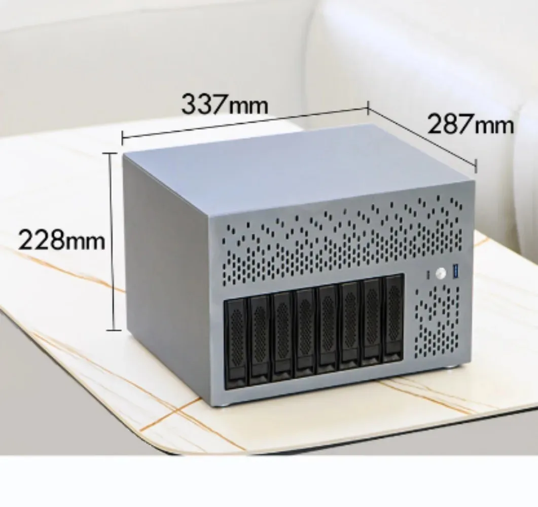 8-Bay Hot Swap NAS Chassis Anodized Aluminum ATX Motherboard Storage Server Case for Home Office DIY Private Cloud