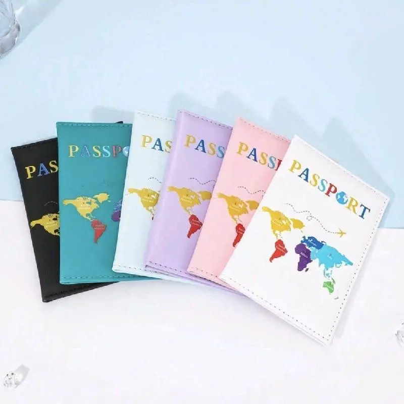 World Map Print PU Passport Holder Unisex Travel Wallet Multi Card Slots ID Credit Card Ticket Storage Cover