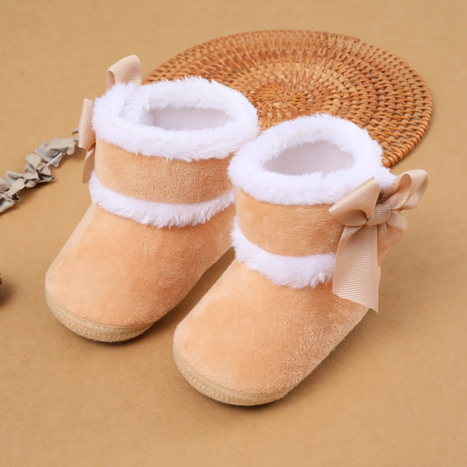 Baby Boys Girls Bow Shoes Fashion Anti-Slip Shoes Infant Boots Shoes Toddler Snow Warm Boots Shoes Winter Warm Fluffy Boots