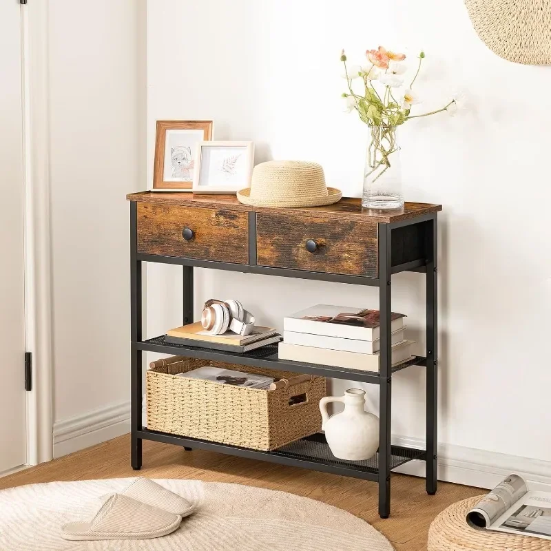 

Narrow Console Table with Drawers, Small Entryway Table with Storage Shelves