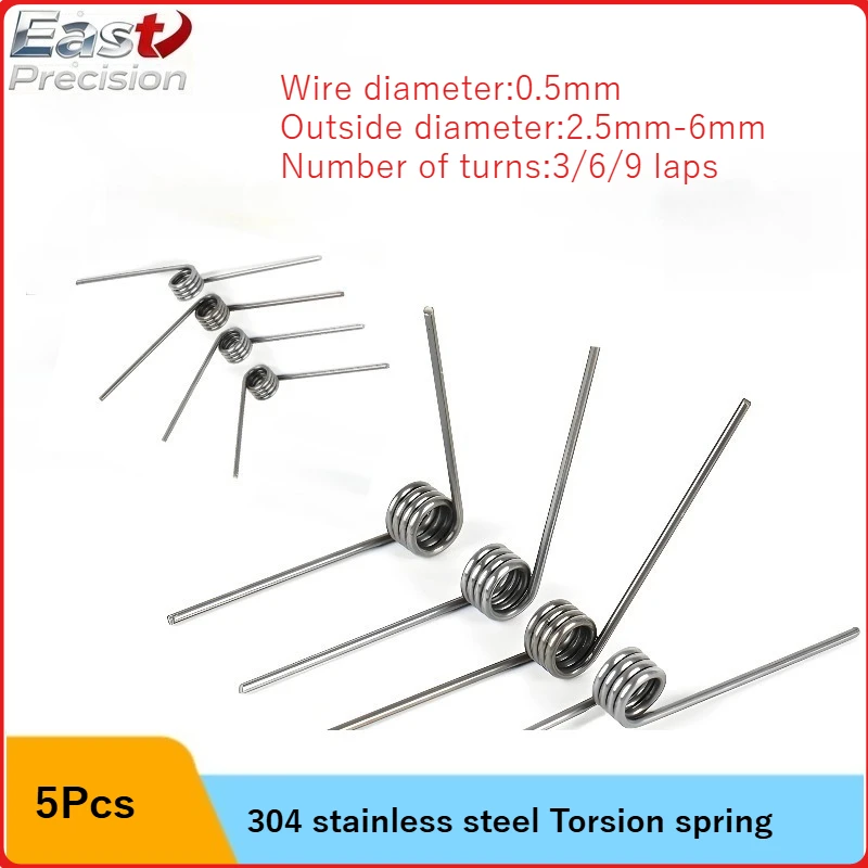 5 Pcs 304 Stainless Steel 0.5mm Wire Diameter Torsion Spring Return and Reset V-shaped Spring 3/6/9 Laps