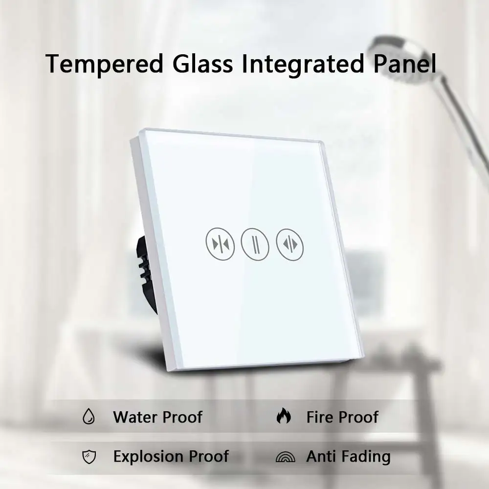 ENTUOIA Curtain Touch Switch EU Crystal Glass Panel LED Blue Backlight Motorized Roller Blinds Shutter Switch Need Neutral Wire