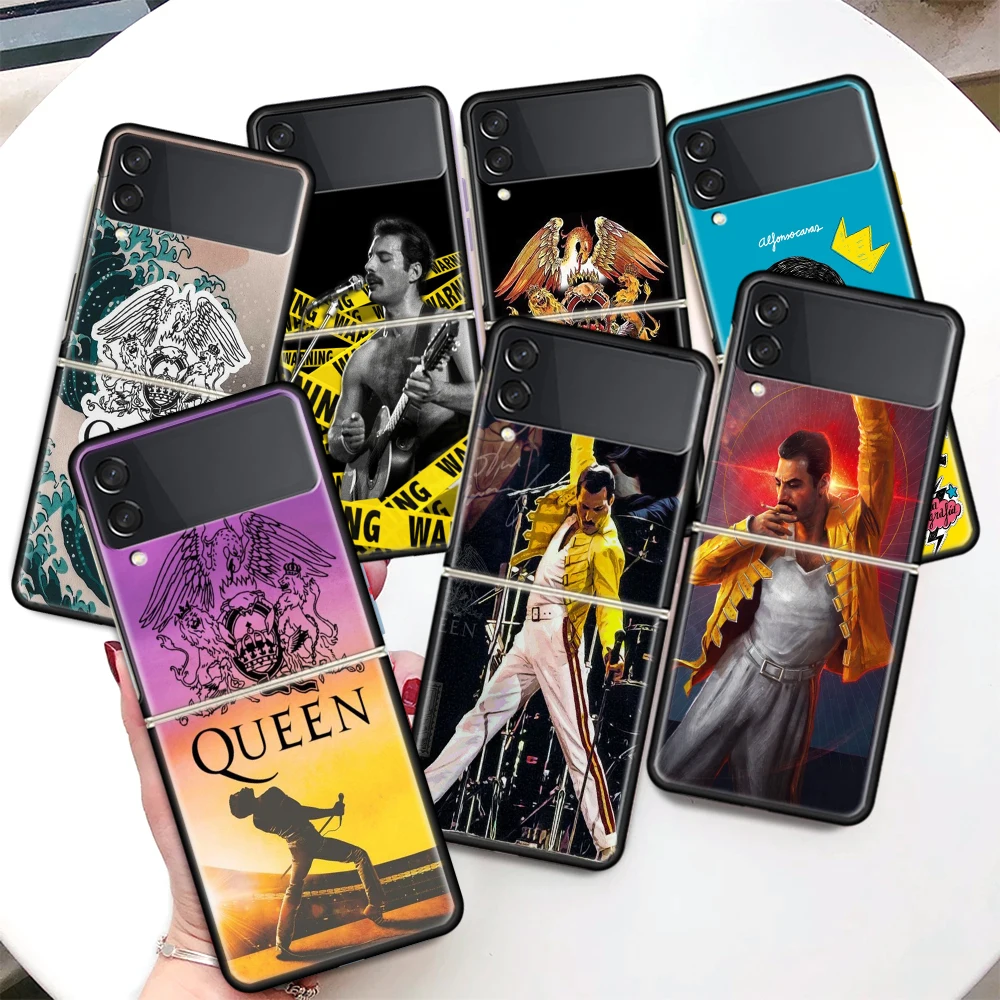 Rock Funky Freddie Mercury Queen Hard PC Clear Phone Case Cover for Samsung Galaxy Z Flip 5 4 3 5G Flip3 Flip4 Flip5 Customized