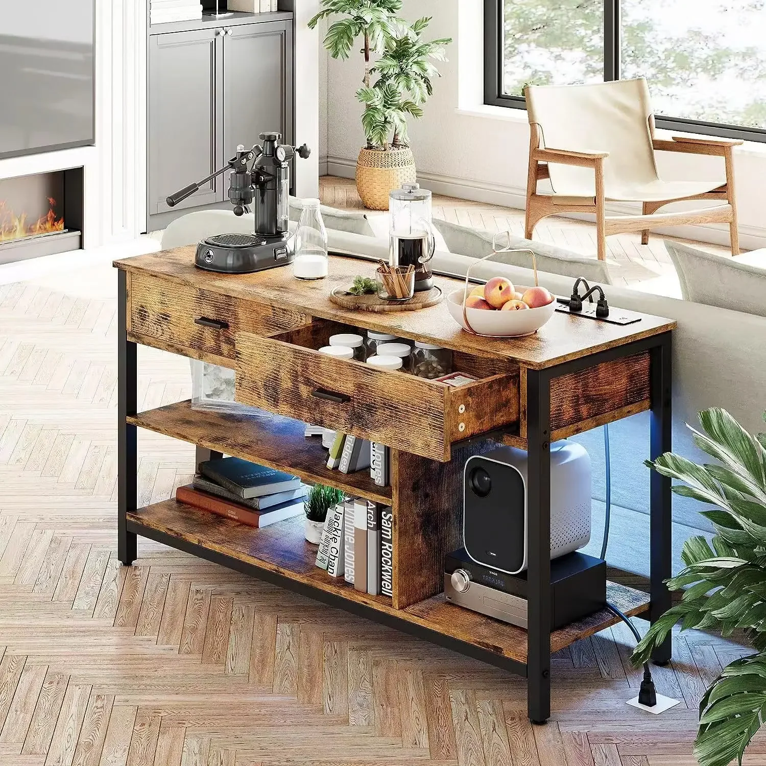 

-American Shelving Entry Control Storge Cabinet With 2 Storage Drawers Floor-to-ceiling Bookcase