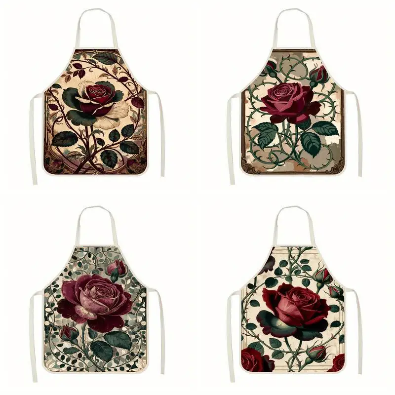 

Винтажный льняной фартук с розовым узором, подходит для приготовления пищи на кухне, общения родителей и детей, рисования и других мероприятий.