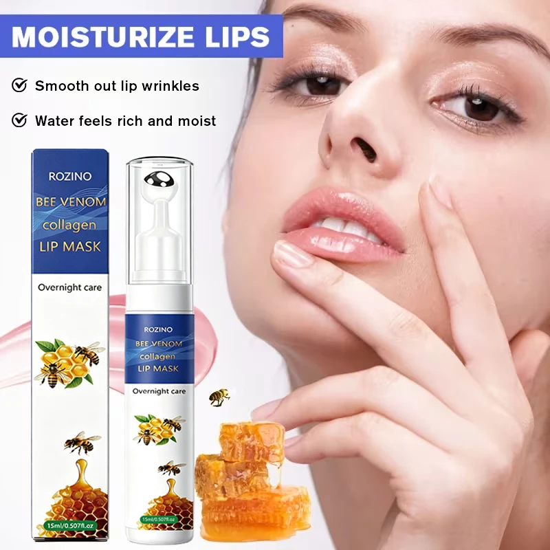 Instantly Volumizing Bee Venom Collagen Revive Lip Mask, 360 ° Roll-On Applicator, Applies Evenly, Used for Dry, Chapped, Peeling Lips, Lip Lines, Fine Lines, Moisturizes, Smoothes Texture, Reduces Lip Lines, Plumps & Fills Lips, Significantly Reduces Lip Lines, Fine Lines, Etc. Improves Lip Lines, Dullness, and Signs of Dryness, Suitable for Both Men and Women.