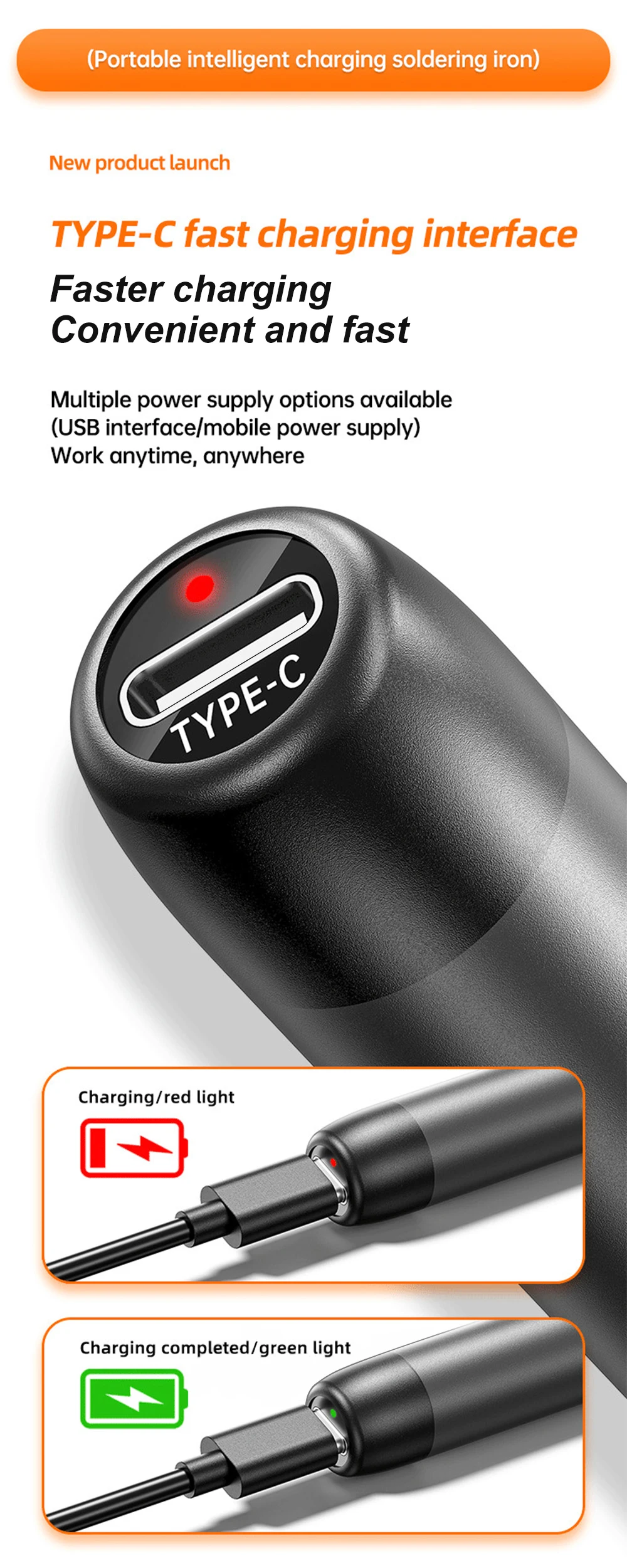 Kit Saldatore Digitale USB Type-C 8W 5V – Temperatura Regolabile 300-450°C