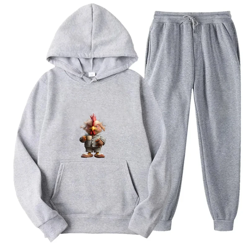 مجموعة هوديي رمادي على شكل عصا كلب لا تظهر هدايا الأصدقاء طباعة كاجوال مريحة من النوع الثقيل والسراويل مجموعة للنساء والرجال للجنسين