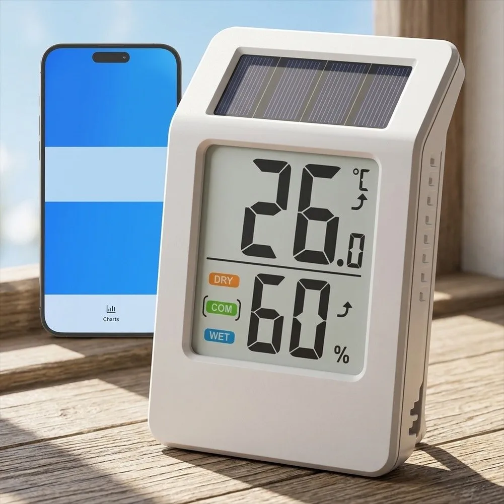 1Pc Solar Powered WiFi Thermometer Hygrometer Wireless Temperature Humidity Monitor For Indoor And Outdoor Environment Household
