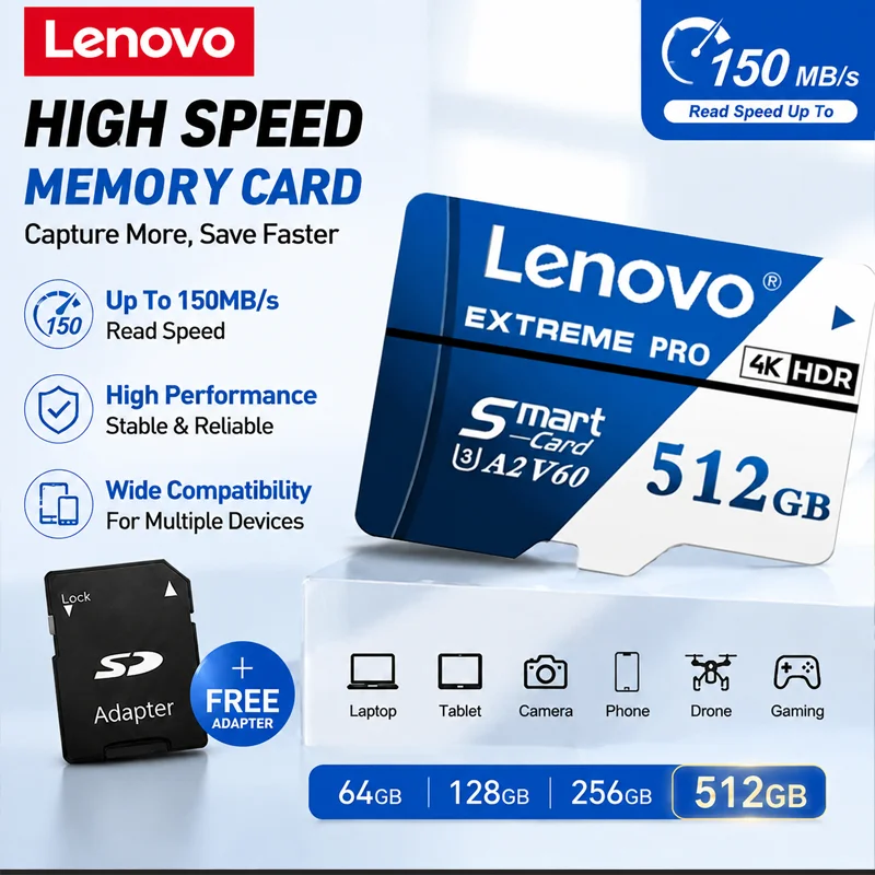 

Lenovo A2 TF SD Memory Card 4K Full HD for Phone Computer Drone 64GB 128GB 256GB 512GB High-Speed U3 V60 Flash Card