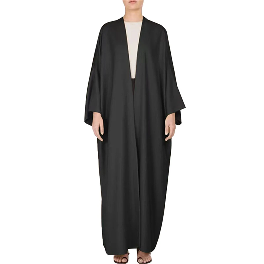 Elegant Bright Satin Batwing Sleeve Cardigan Robe Modest Muslim Dubai Plus Size Kimono Open Abaya Dress Corban Eid Ramadan Woman