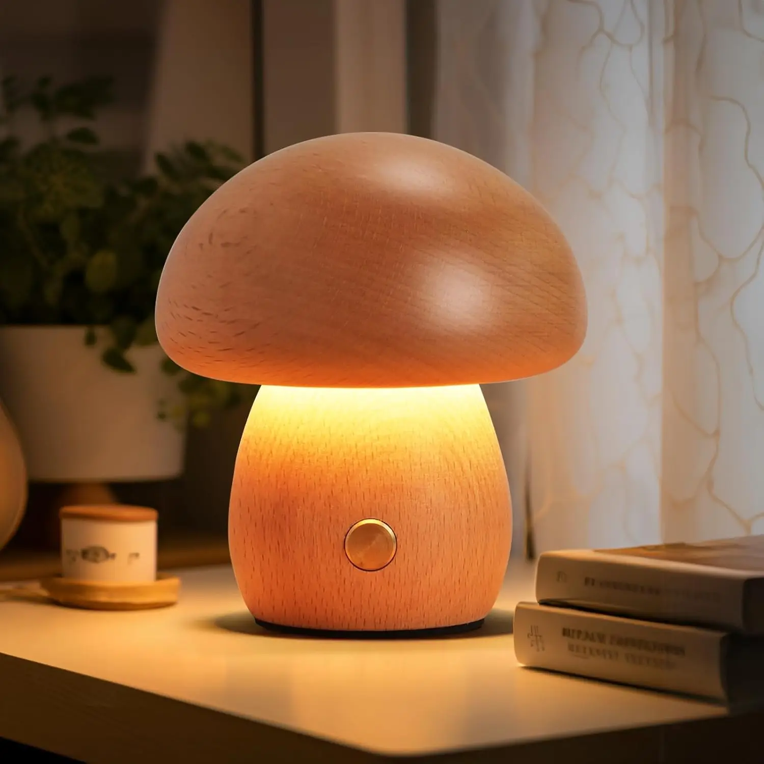 Mushroom Table Lamp Rechargeable Touch Portable Bedroom Bedside Night Light Cute Dimmable Desk Lamp for Home Decoration