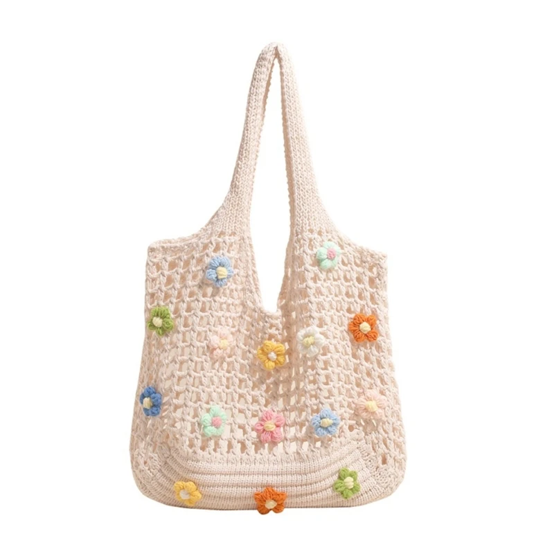 X7XC Women Handbag Fashion Armpit Bag Hollow Mesh Beach Bag Knitted Shoulder Bag
