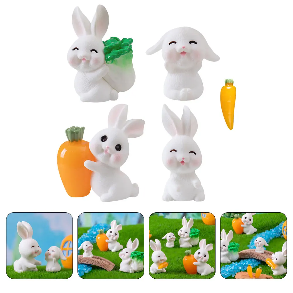 

Rabbit Carrot Ornament Carrots Tiny Figurines Bunny Miniature Resin Crafts Micro Landscape Household Statues Bunnies
