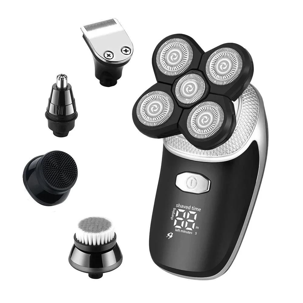 

Five Head Beard Hair Razor Cordless Rechargeable Electric Hair Shaver Grooming Kit 5 in 1 for Men