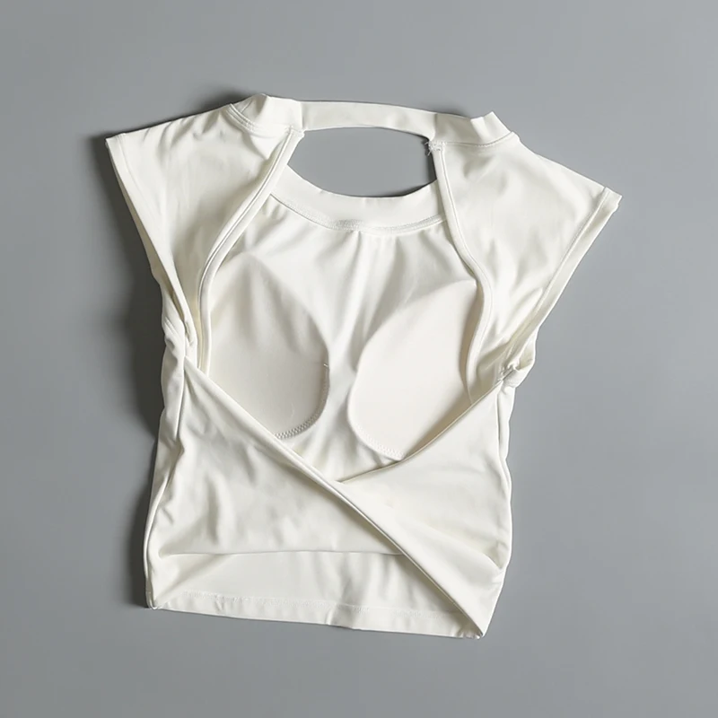 Gilet sportivo da yoga da donna T-shirt sexy a maniche corte con scollo all'americana Pettorina fissa Vita reversibile traspirante Abbigliamento fitness dimagrante