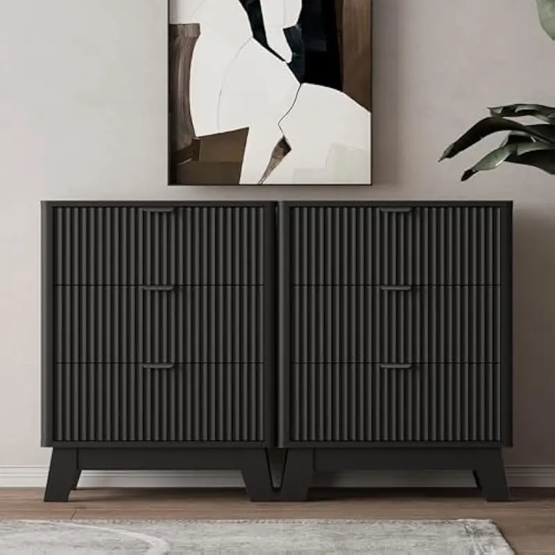 Night Stands for Bedrooms Set of 2, Mid Century Modern Wood Bedroom Nightstand with 3 Drawers, Bedside Tables & End Tables with