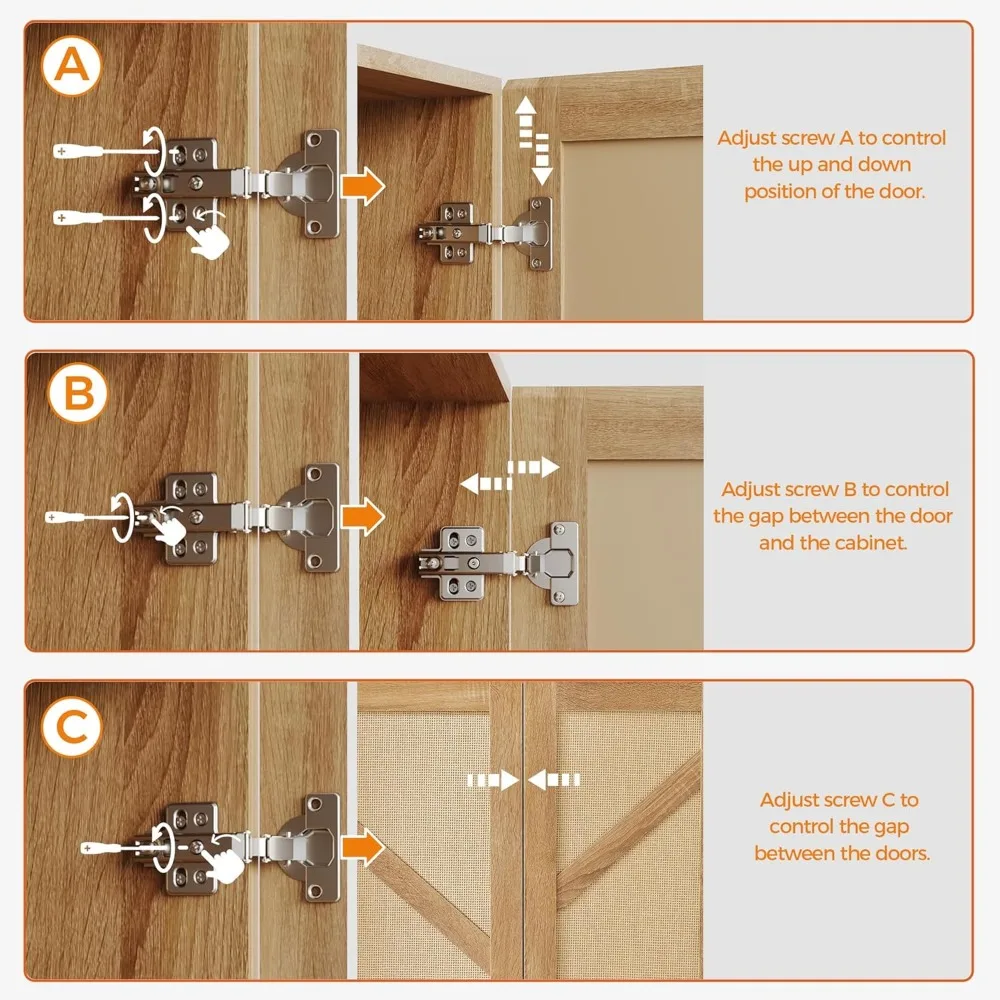 Rattan Buffet Cabinet with Storage, 2 Doors, Metal Base, Adjustable Shelf for Kitchen, Living Room