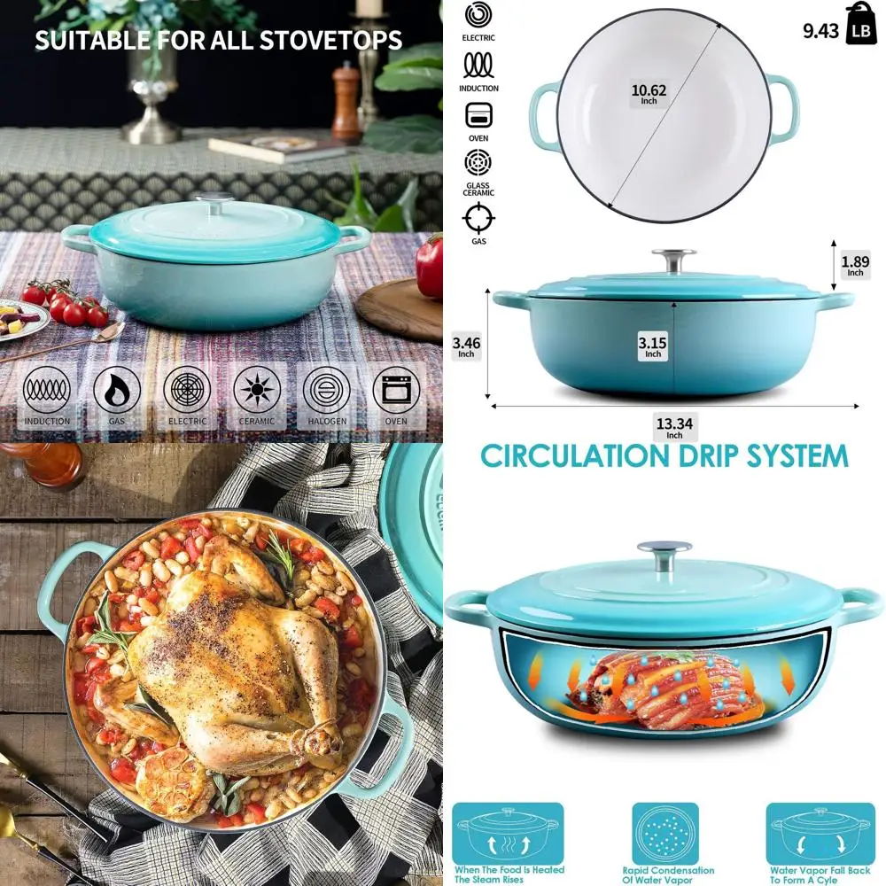 

Peacock Blue 3.8-Quart Cast Iron Shallow Casserole with Dual Handles