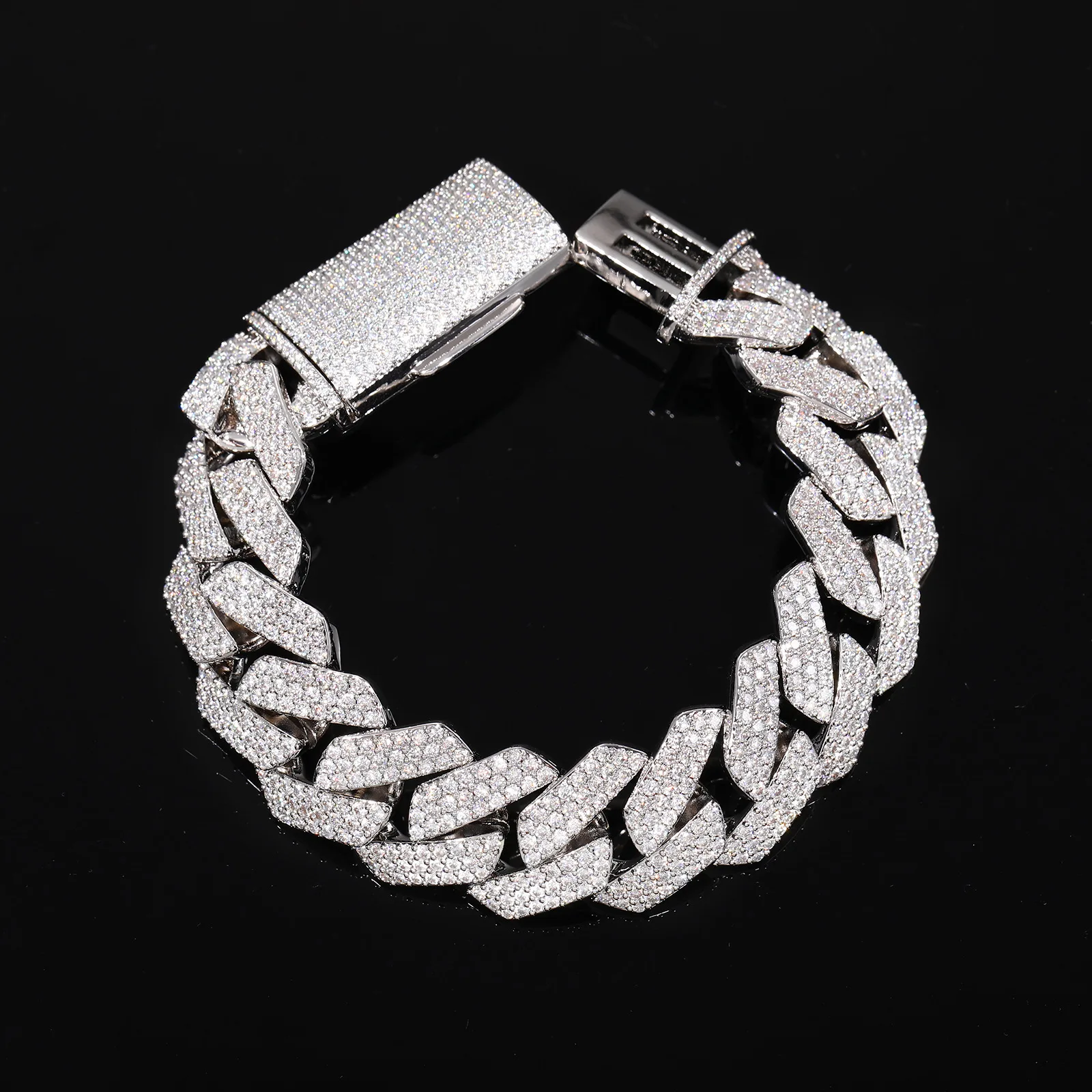 

20Mm Miami Cuban Chain Copper Inlaid Moissanite Non-Fading Men's Bracelet Hip Hop Rock Necklace Jewelry
