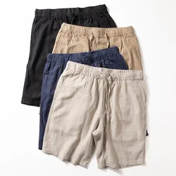 Linen Shorts Men's Summer Thin Linen Medium Pants Straight Loose Solid Color Japanese Vintage Casual Pants