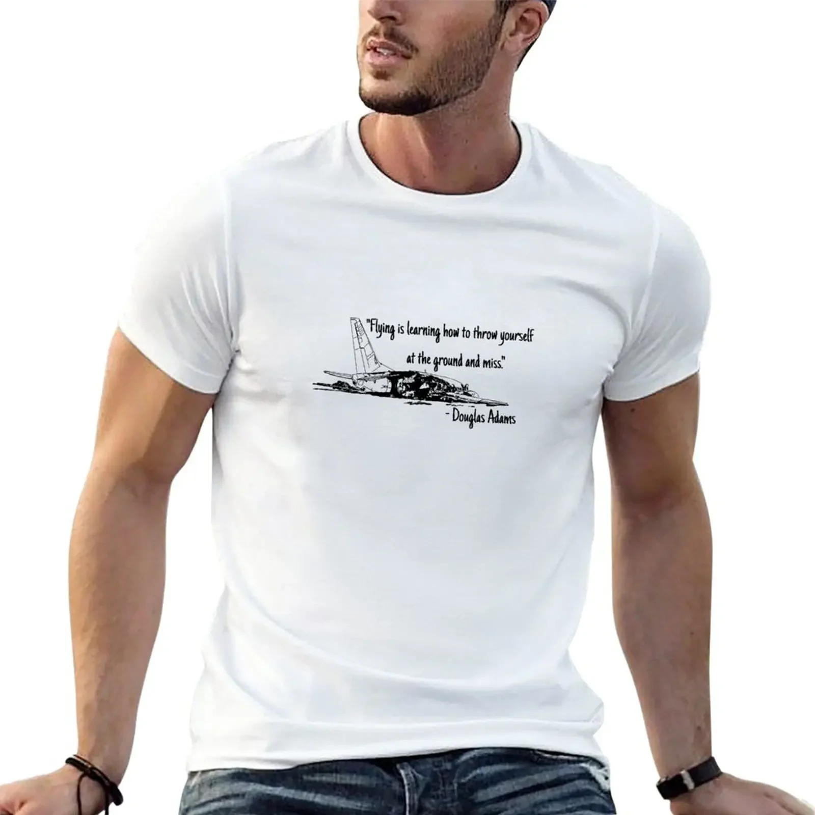 

Flying is learning how to throw yourself at the ground and miss T-Shirt boys whites anime plain mens plain t shirts