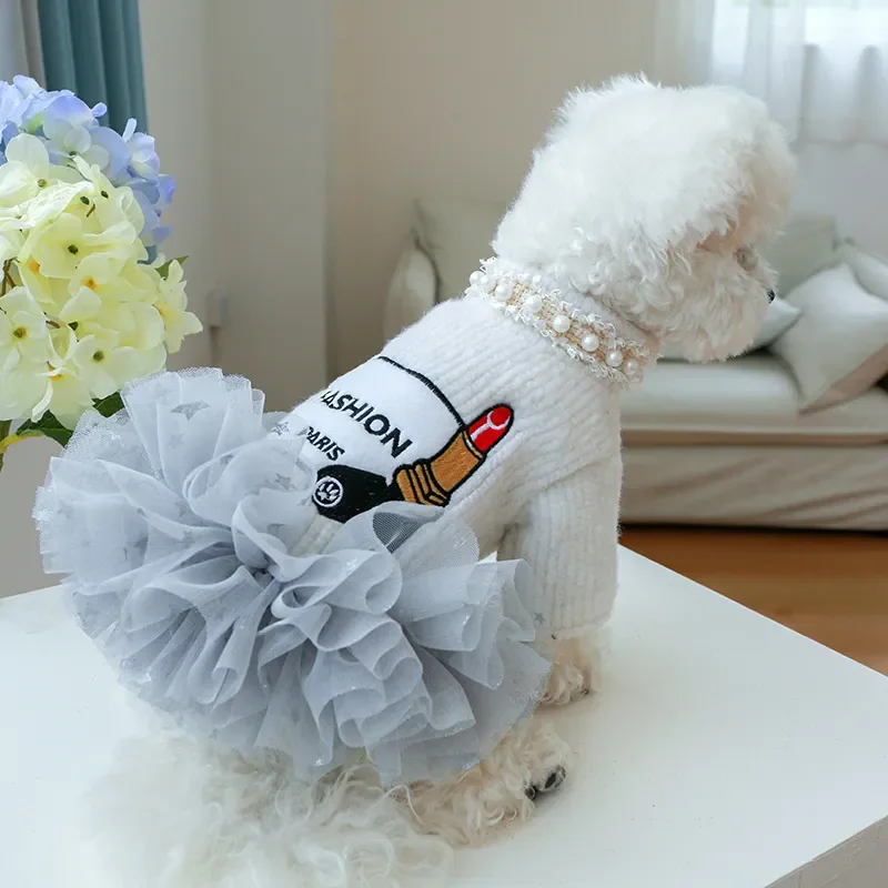 Bg Tutu Star Dog Dresses For Small Dogs Winter Party Pet Costume Cream Lady Female Clothing French Bulldog Wedding Pug