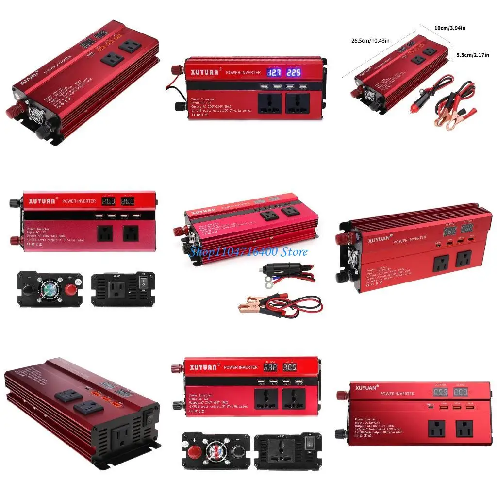 

y1gd Solar Power Inverter Sine Wavy LED 4 USB DC12 To AC110V/220V Convert