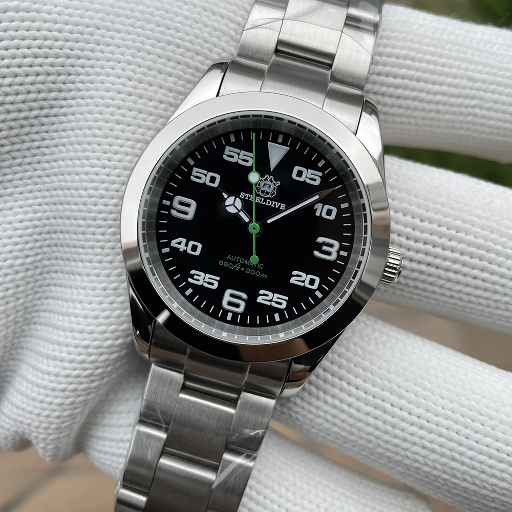 Steel dive sd1934k luxus mechanische uhr nh35 werk 39mm gehäuse 20bar wasserdichte schweizer leuchtende kleine krone dive armbanduhren