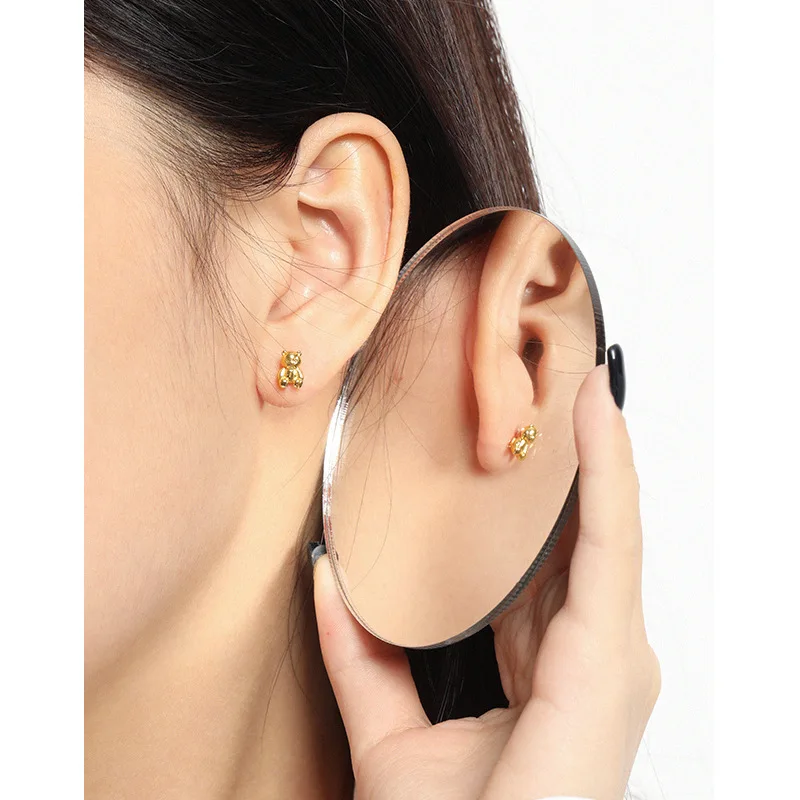 Original S925 sterling silver cute cartoon mini bear earrings fashionable luxury banquet jewelry boutique gift