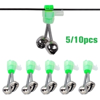5pcs Rod Tip Clamp Fishing Pole Alarm Pole Fish Bite Lure Alarm Alert Twin Bell Ring Clip Green Bell Fishing Tools Accessory