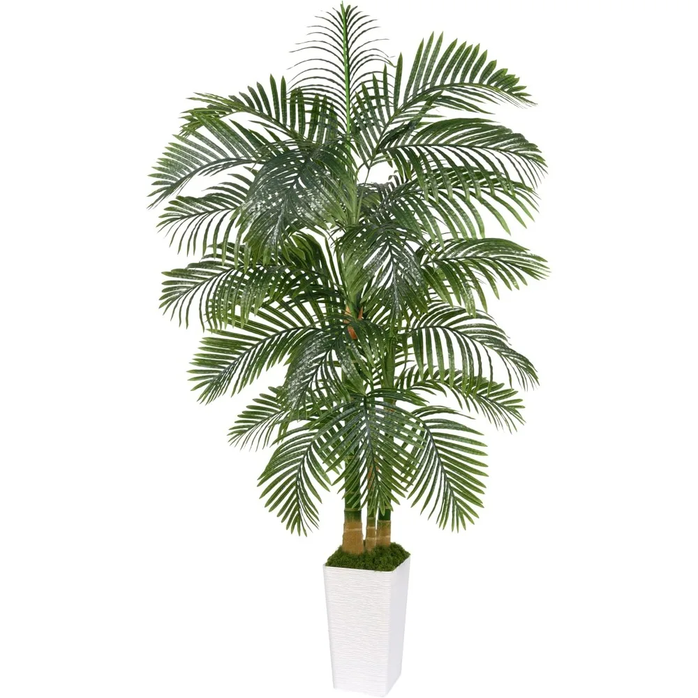 

7-foot Artificial Golden Vine Palm Tree with Three Realistic Trunks and Realistic Palm Leaves