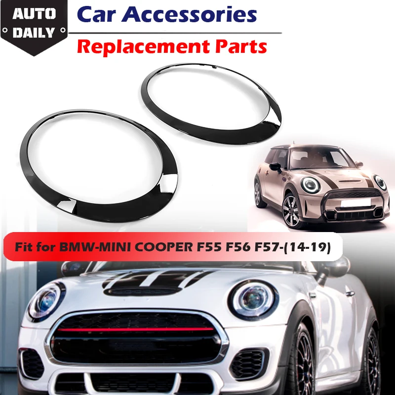 2pcs Glossy Black Car Front Headlight Trim Ring Cover Decor Lamp Frame Styling Kit Fit For BMW Mini Cooper F55 F56 F57 2014-2019