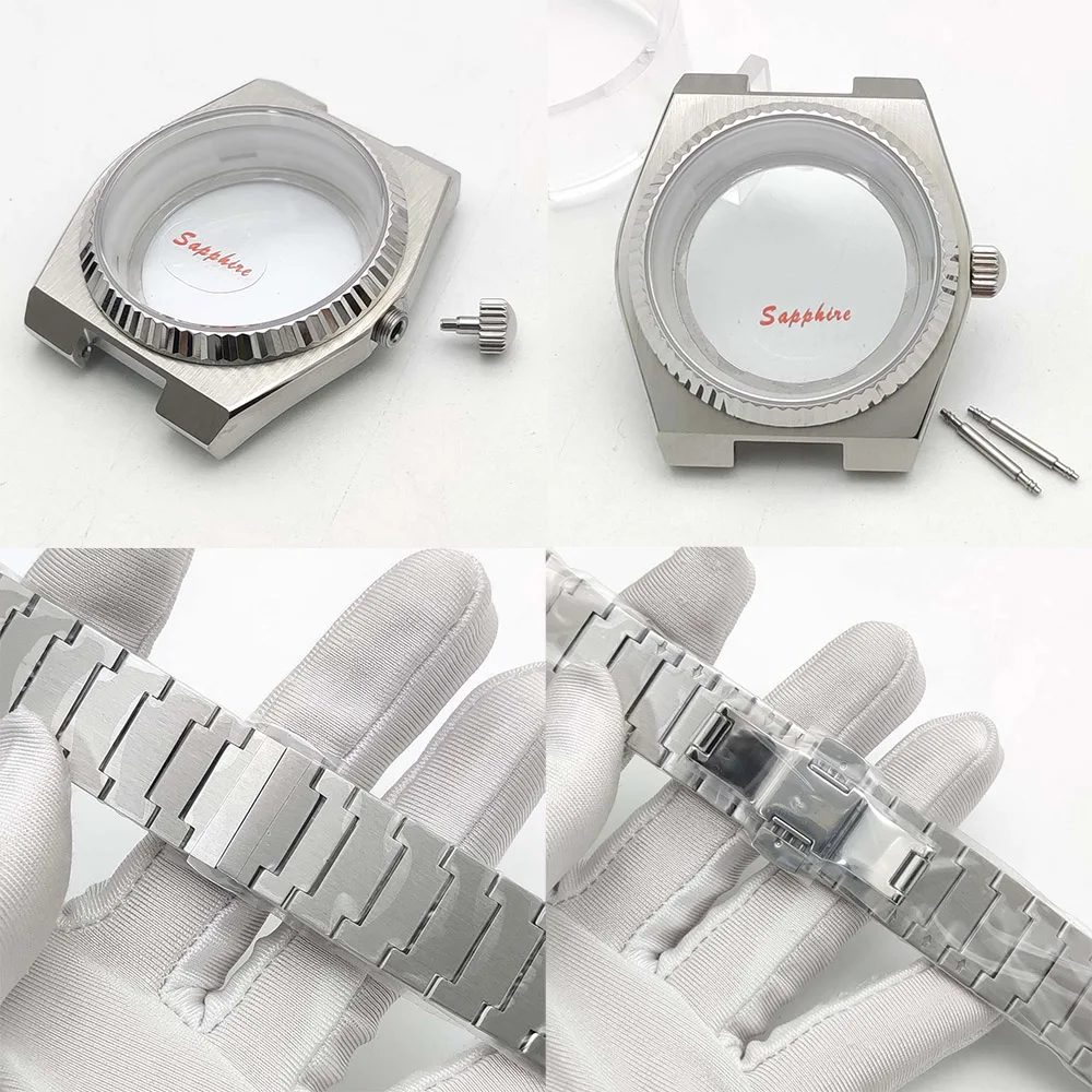 Nuevo 2025 NH35 40MM cristal de zafiro bisel estriado cajas de reloj piezas compatibles con movimiento NH35/NH36 parte trasera transparente