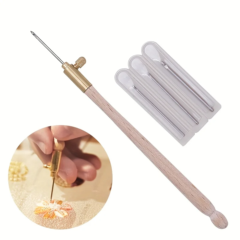 Tambour Embroidery Hook Needle Kit Beading Tool with 3 Needles for Beaded Designs Beadwork Sequin Crafting and Frame Work