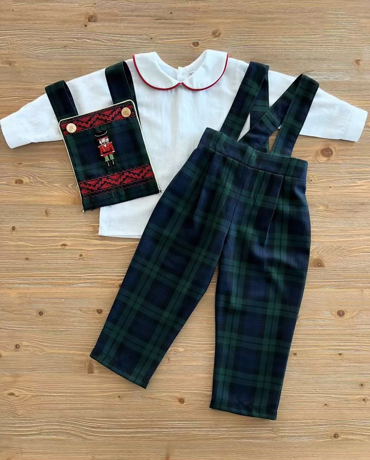 

0-6Y Baby Boy Set Autumn Winter Nutcracker Embroidery Green Plaid Vintage Suit for Party Birthday Photography Chistmas C346