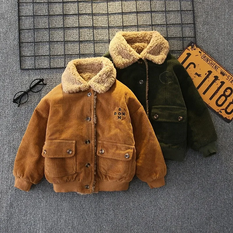 

Boys' Thickened Corduroy Jacket Winter Fleece Top Trendy Baby Warm Casual Outerwear for Children
