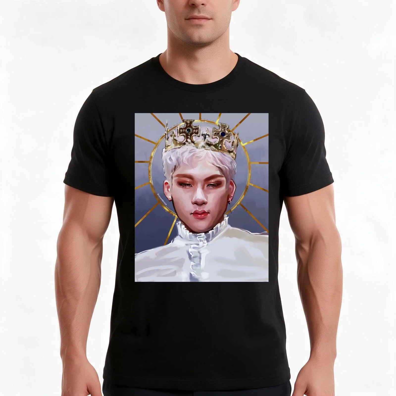 King Jooheon T-Shirt, Summer Casual Cotton Tee, Oversized Streetwear Tops, Vintage Graphic Print, Loose Fit Short Sleeve