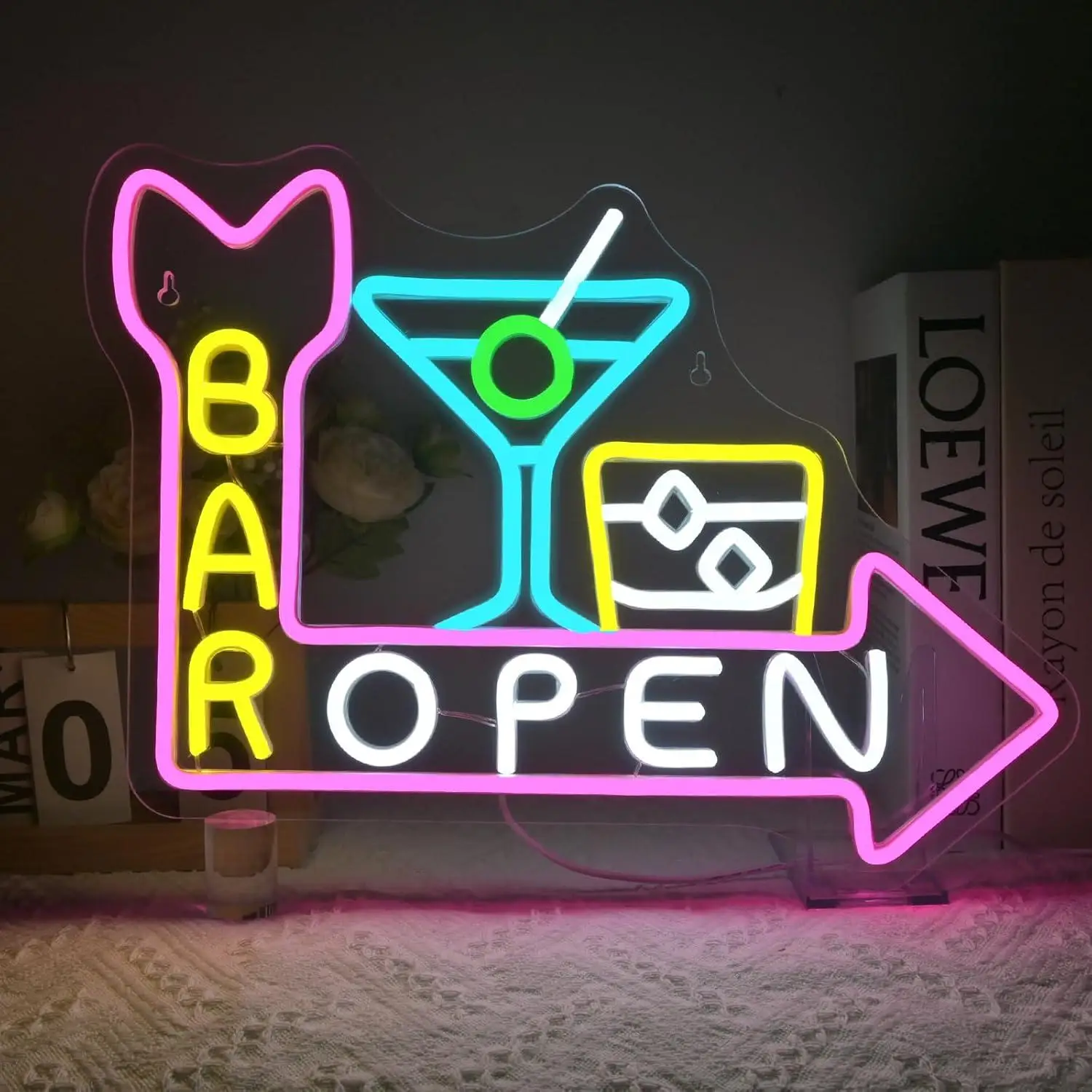 Bar Open Neon Signs Cocktail USB Dimmable LED Lights for Bar Tiki Cafe Restaurant Pub Club Party Salon Tavern Hotel Decor Gifts
